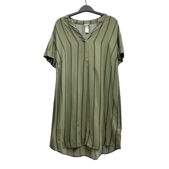H&M Tops - H&M Tunic beach shirt striped dress green olive size 4 woman’s